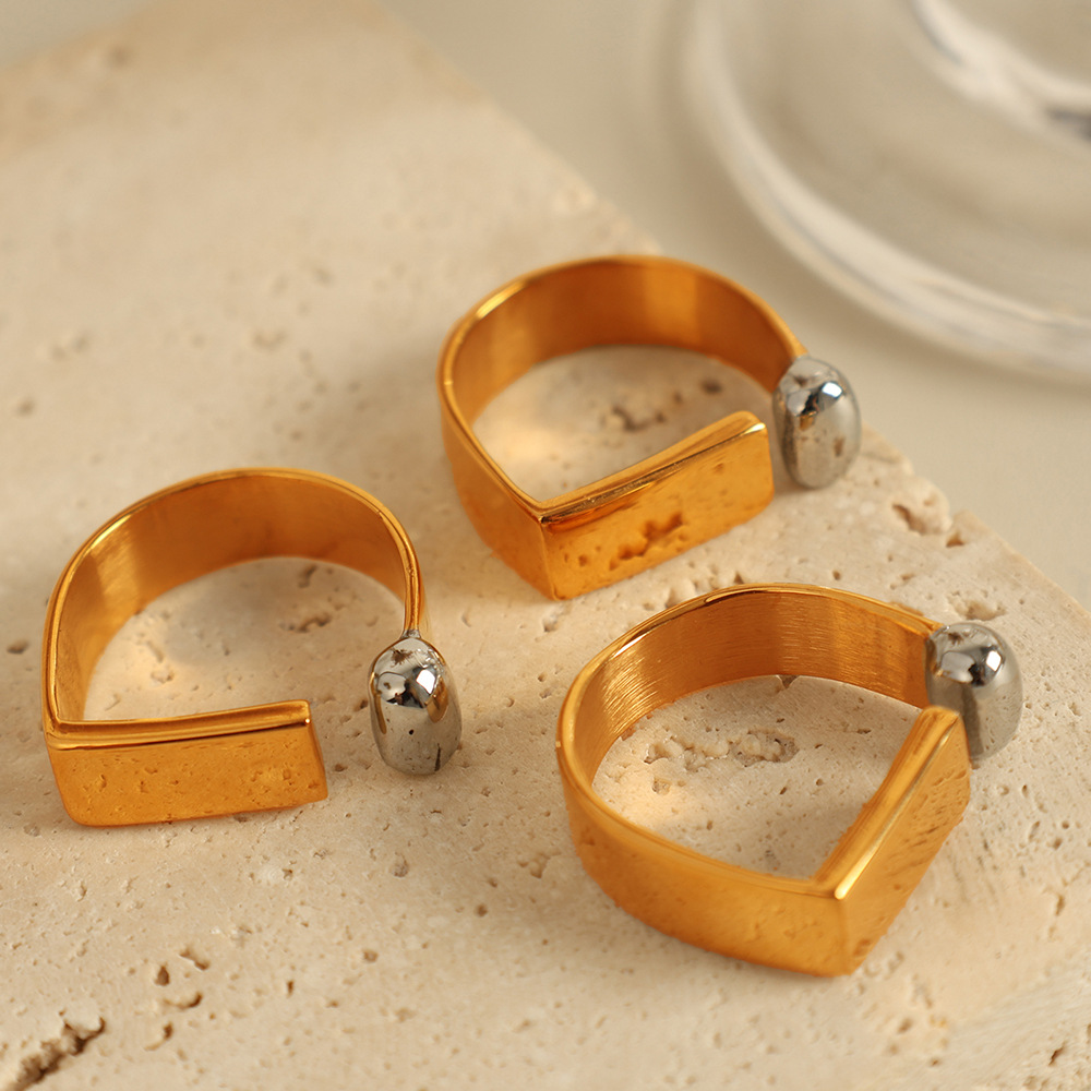 1 Piece Simple Series Stainless Steel 18K Gold Color Plated Women's Adjustable Rings h5 